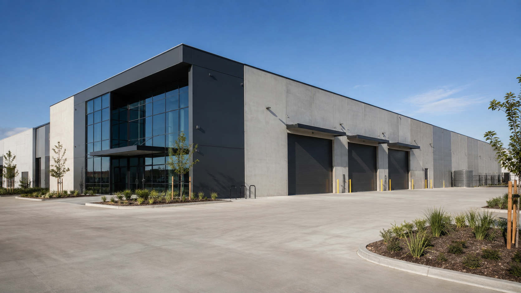 Modern commercial office and warehouse building