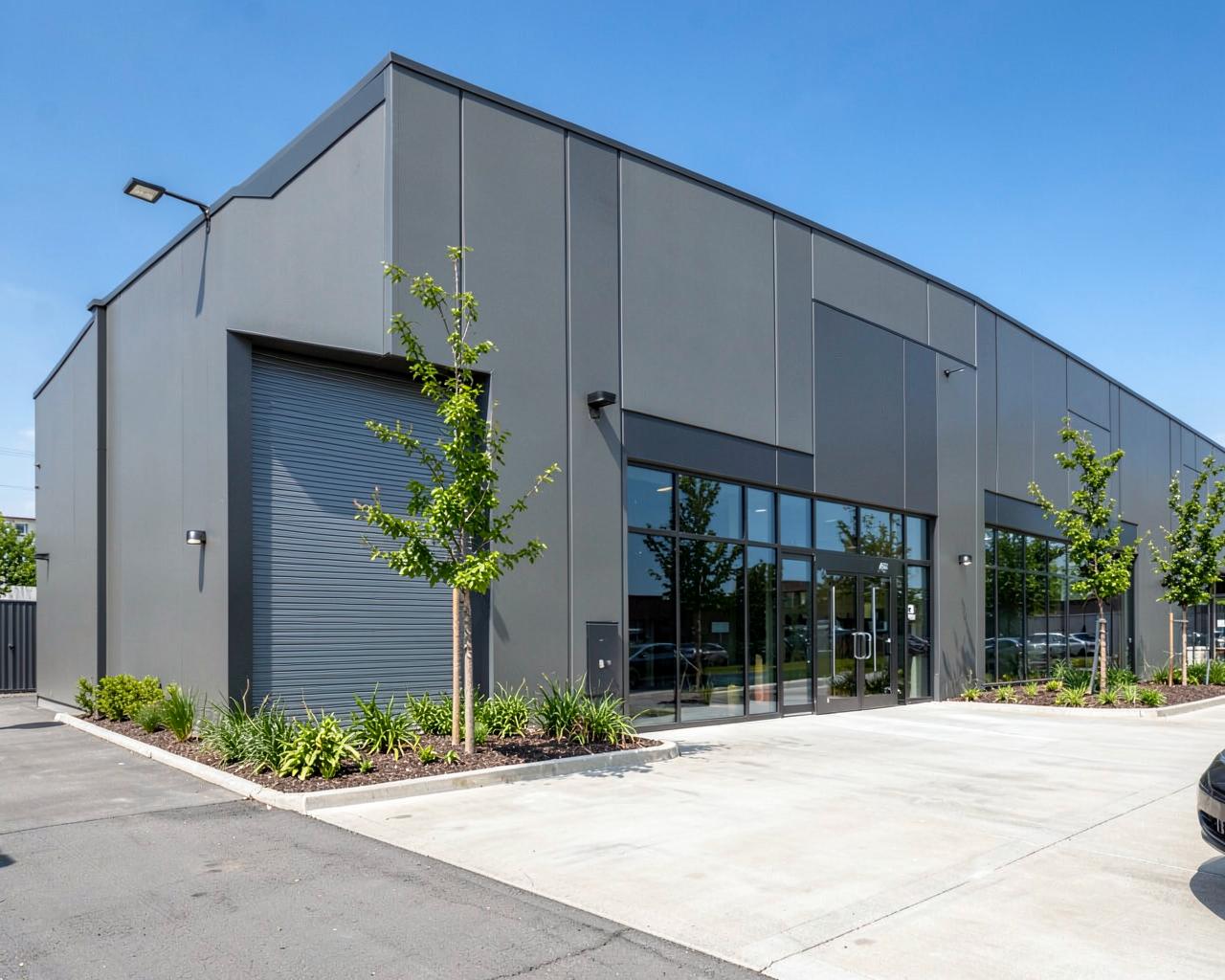 Modern industrial warehouse and office frontage